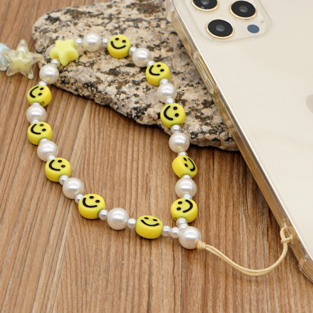 Happy Face Beaded Phone Charm Mobile Chain Bead Phone Chain - Temu