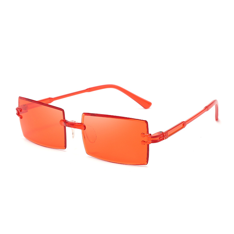 Trendy Classic Rimless Faceted Rectangular Lens Sunglasses