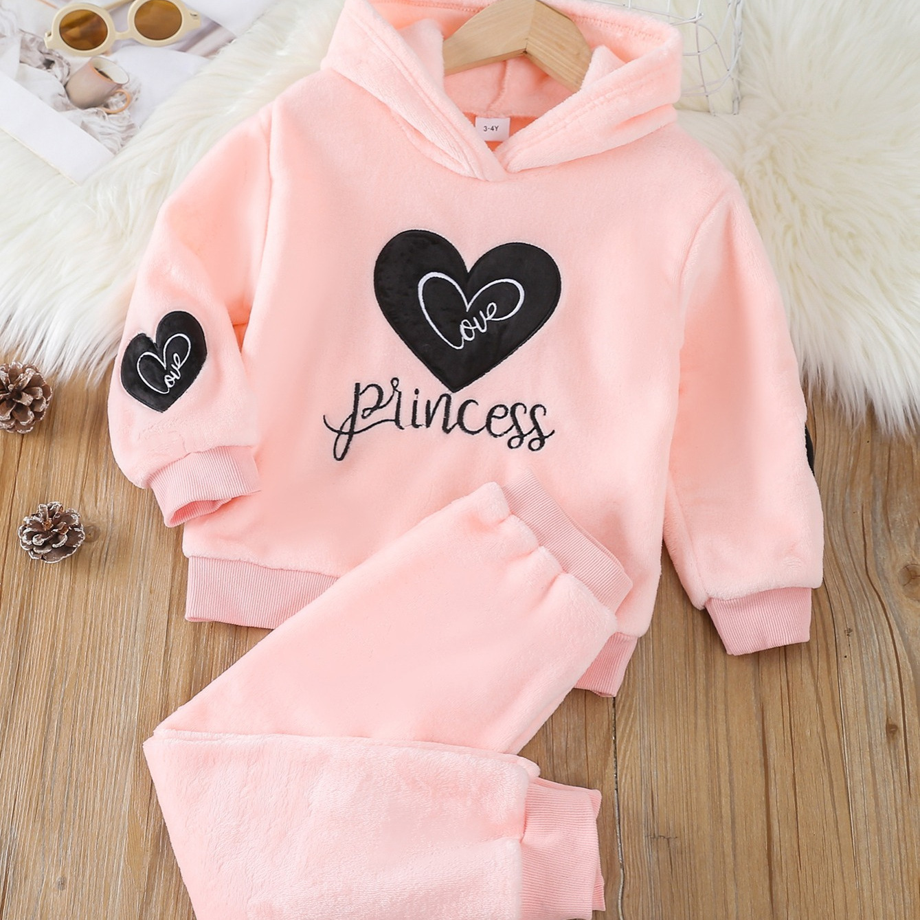 

Girls Hoodie & Pants Set With "princess" Heart Design For Fall Winter New