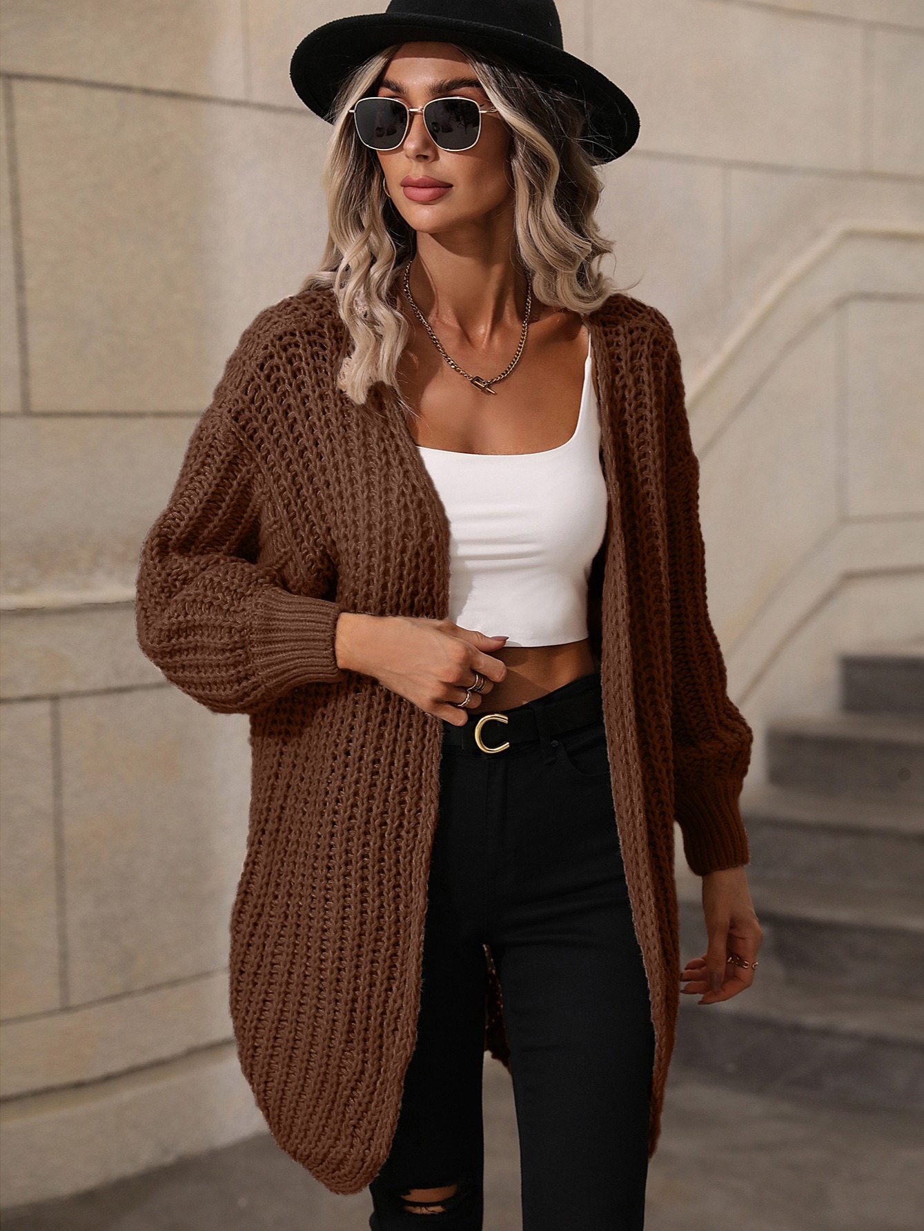 chunky knit drop shoulder cardigan