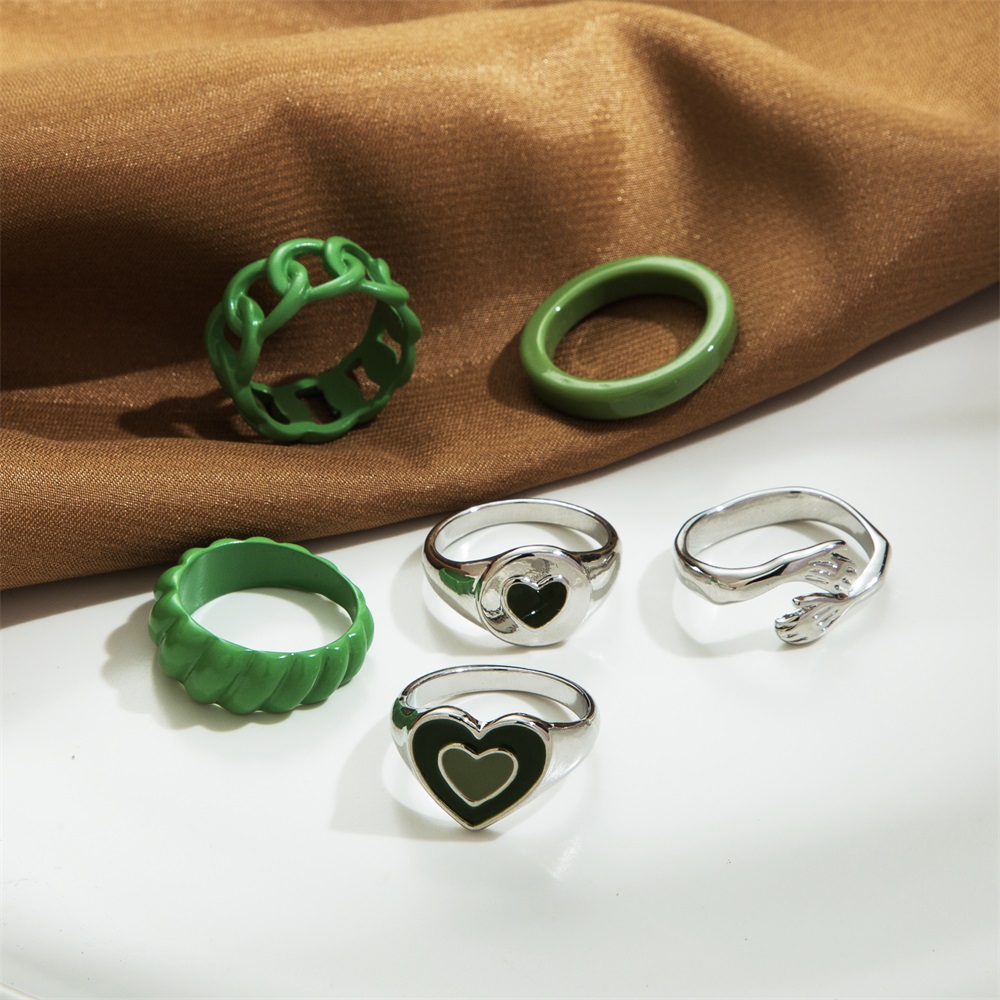 Vintage Green Oil Drop Heart Ring Colorful Y2k Rings For - Temu