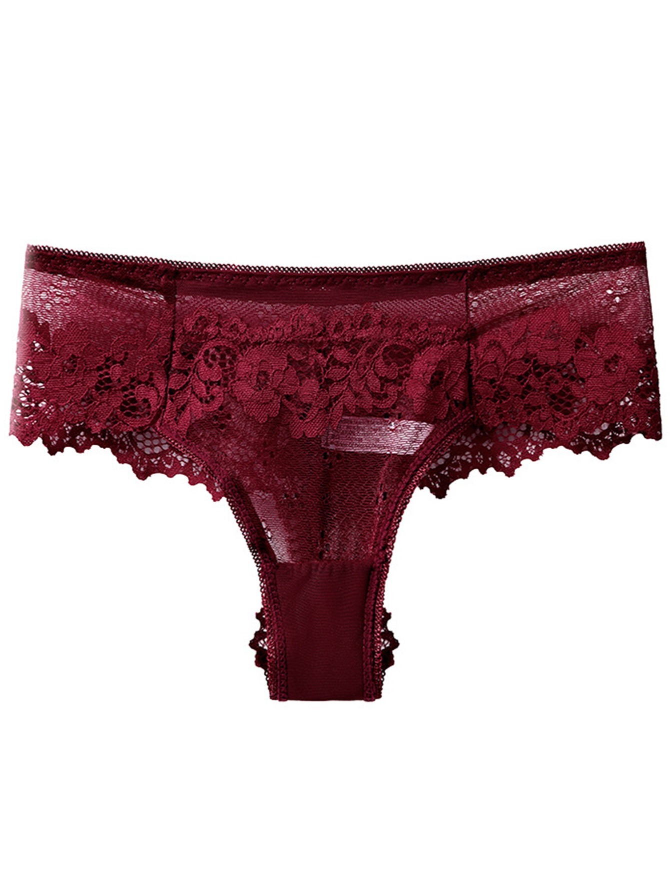 Low Waist G-String Panty in Maroon- Lace