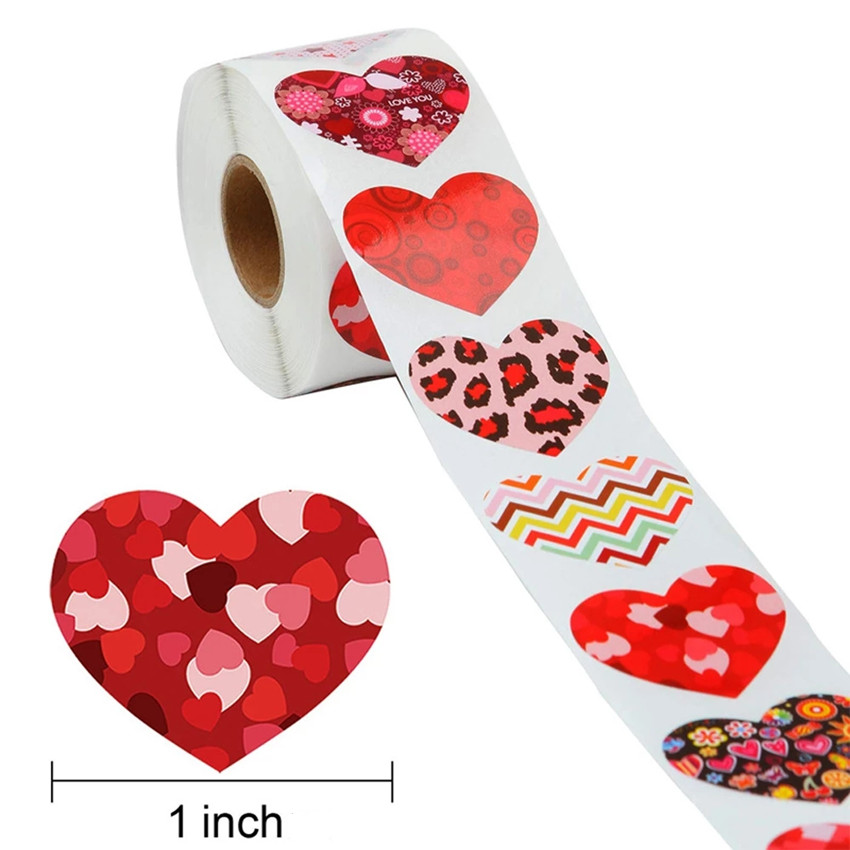 Valentine's Day Heart roll Stickers, 500 pcs Cute Colorful Heart