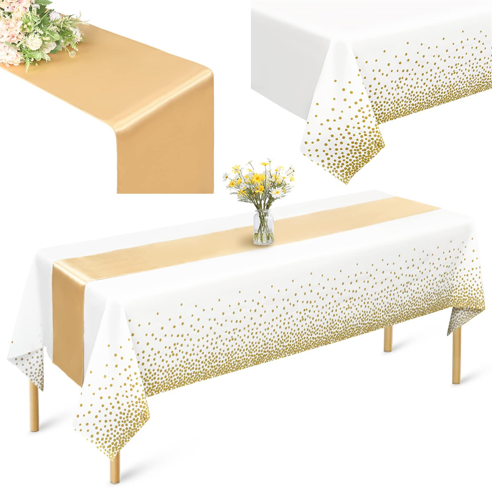 Paquete de 6 manteles desechables de plástico a cuadros de color amarillo  de 54 x 108 pulgadas, mantel de papel impermeable para bodas, baby shower