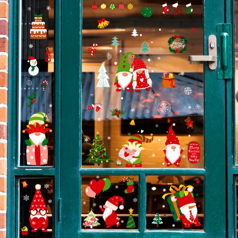 9pcs Christmas Window Cings Dwarf Doll Decor Cartoon Cute Window Sticker  Decorative Home Decor - Home & Kitchen - Temu