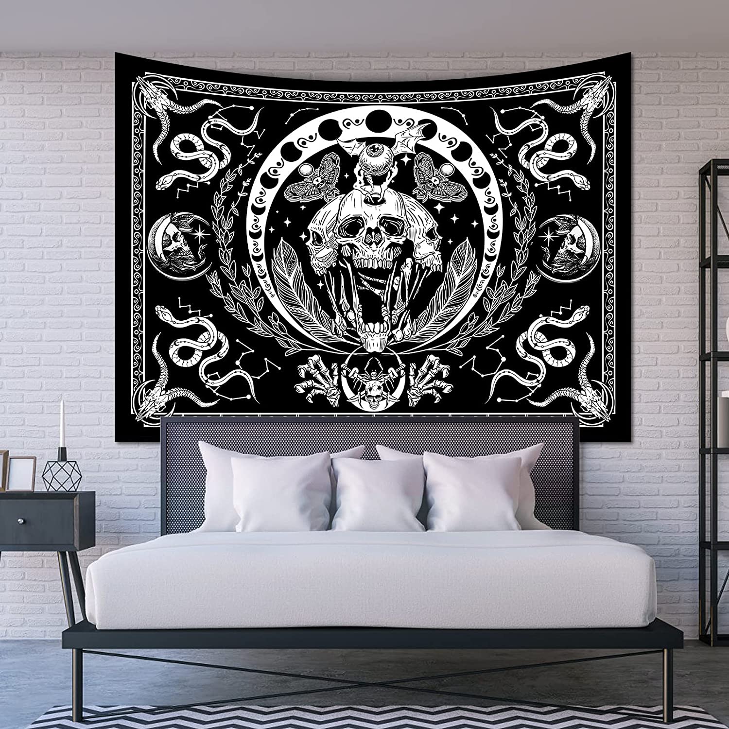 Aesthetic Skull Tapestry For Bedroom - Black And White Trippy Goth ...