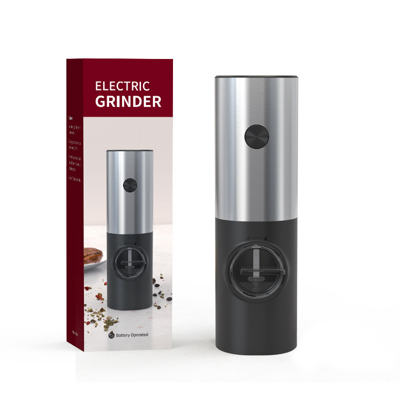 Electric Grinder Set, Raycial Automatic Electric Salt and Pepper Grinder Battery Powered with Adjustable Coarseness, LED Light and 80ml Larger
