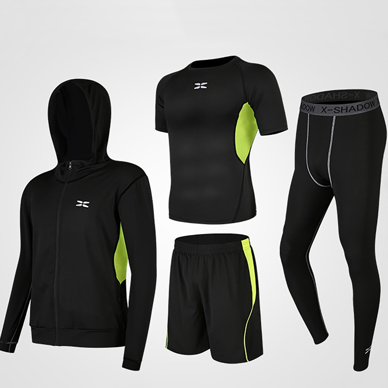 4pcs Men's Sportswear Base Layer Leggings Shirt Jacket Shorts Set ...