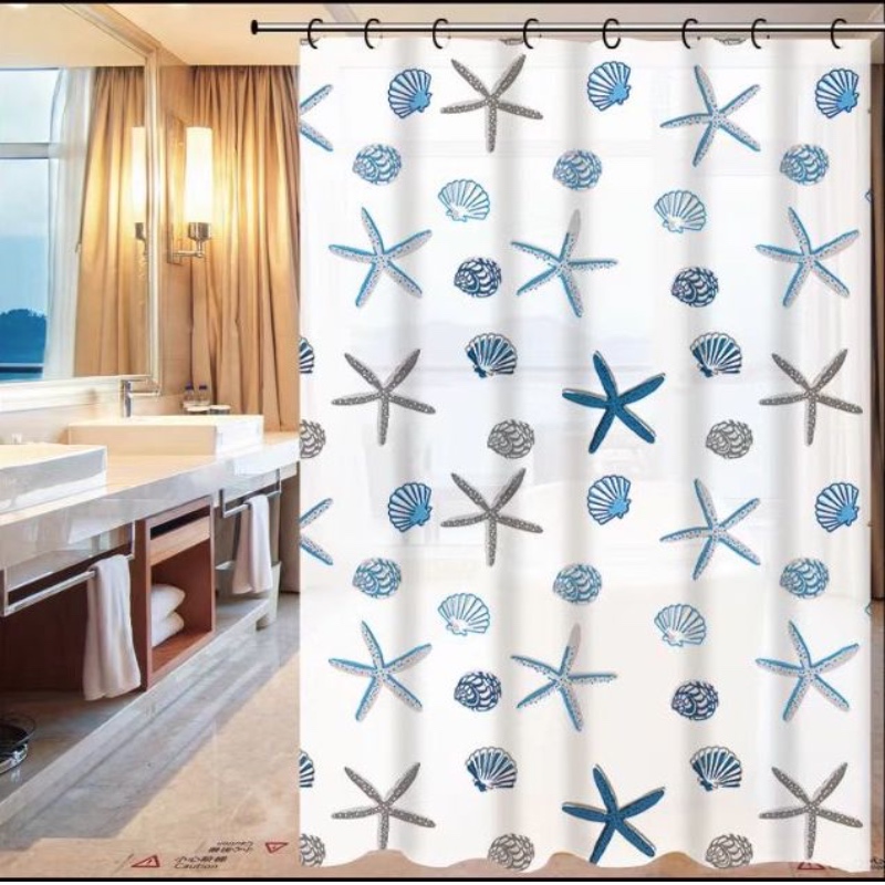 Shell Sea Star Bathroom Waterproof Shower Curtain 12 Hooks / 71 x 79
