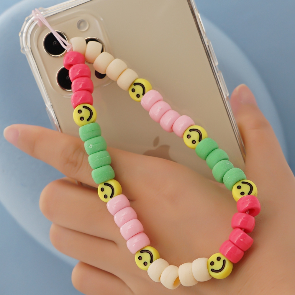 Happy Face Beaded Phone Charm Mobile Chain Bead Phone Chain - Temu