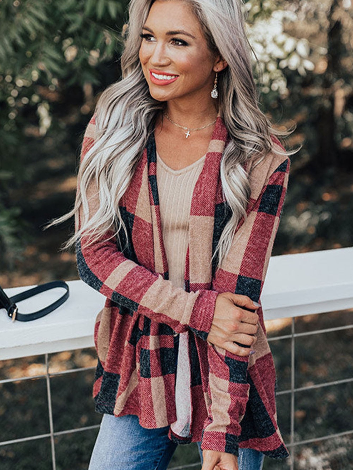 Plaid shop cardigan outfit