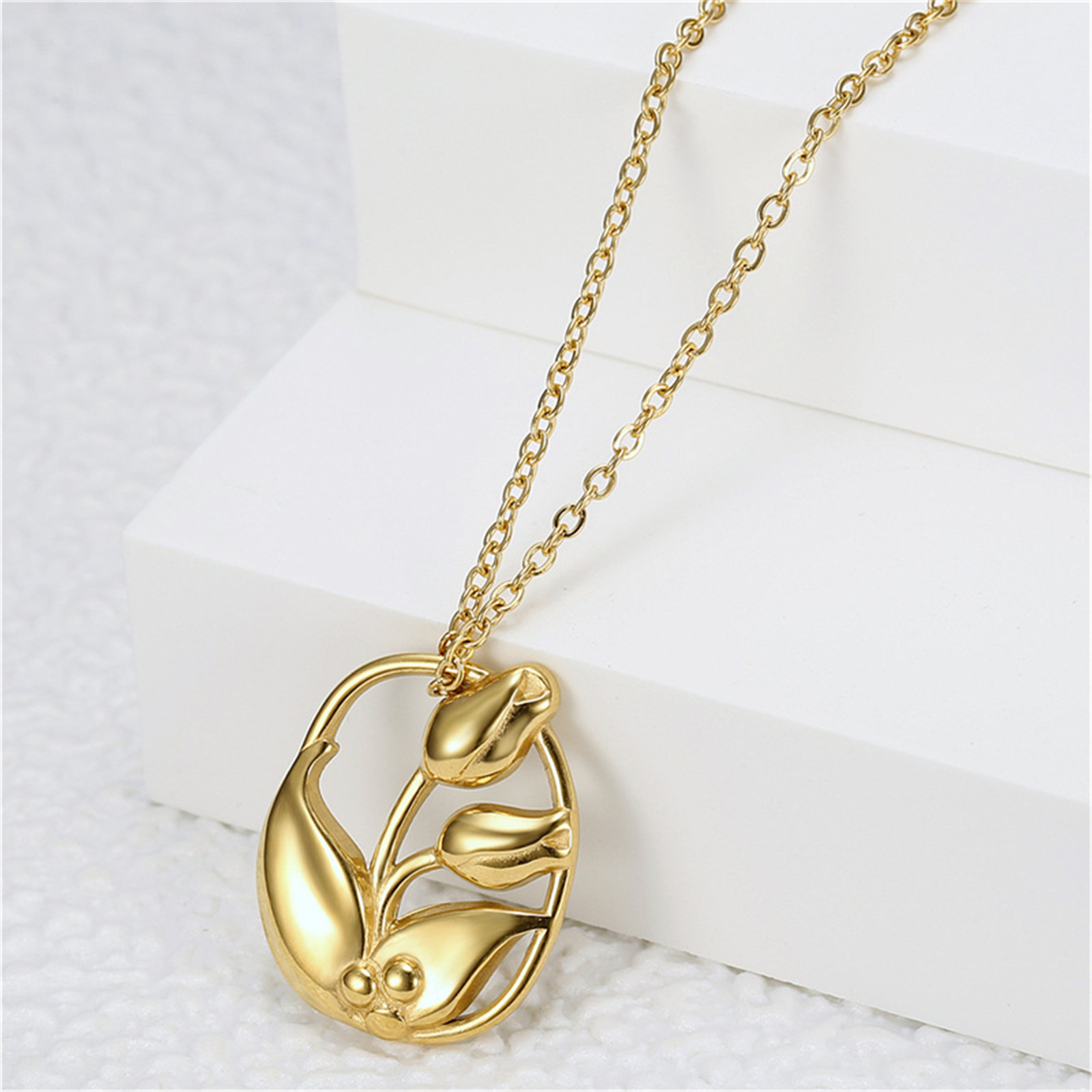 Fashion Tulip Charm Necklace Chain Around Neck Decoration Flowers Pendants  Stainless Steel Necklaces For Women Accessories