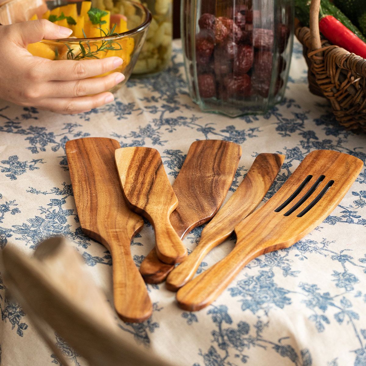 Tramanto - Juego de utensilios de madera de olivo de 5 piezas, espátula y  cuchara, cocina de lujo de 12 pulgadas con caja de regalo