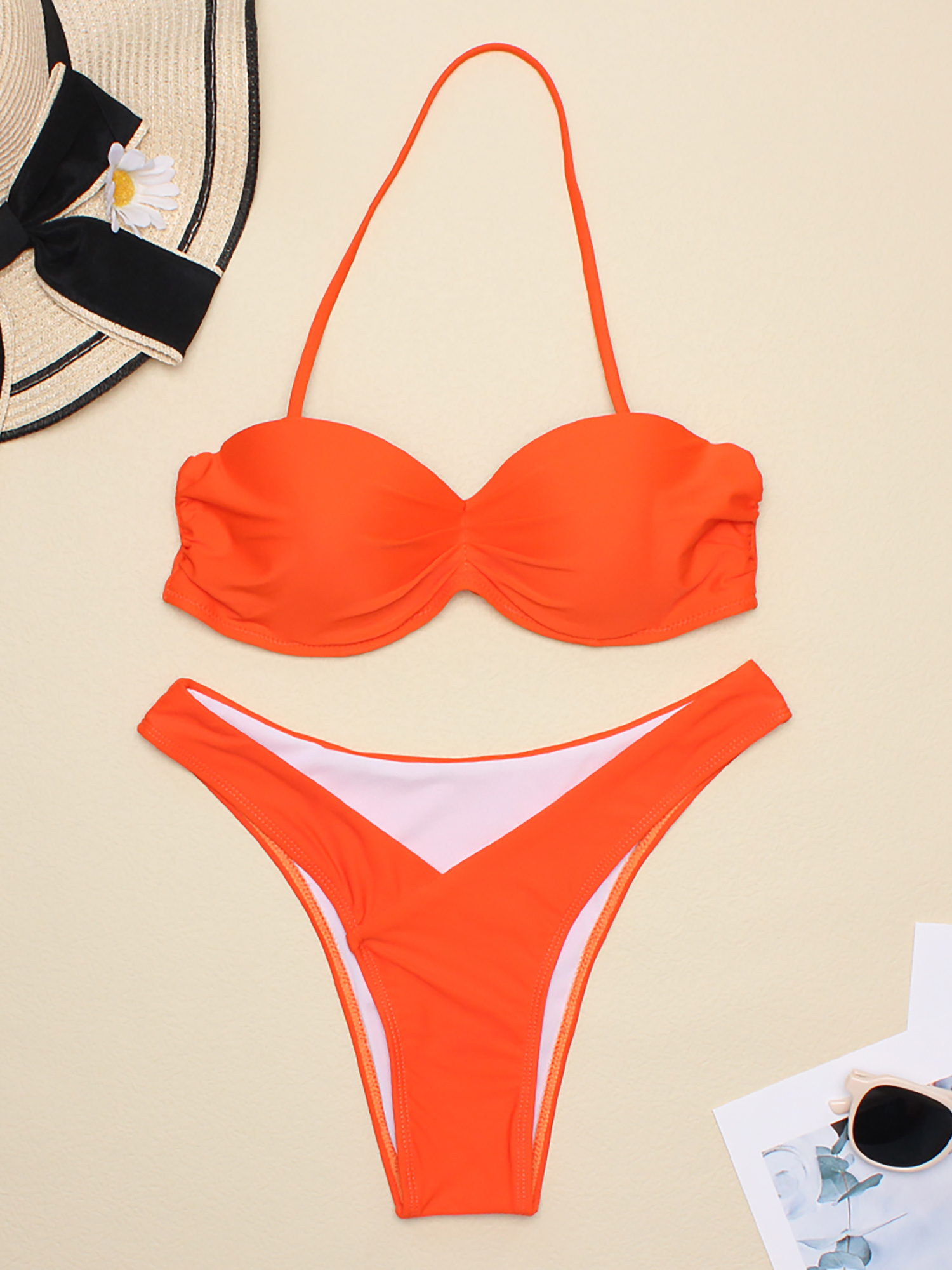 What is SJ-BS2028 Ready to ship three-piece solid color sexy skintight  backless bikini set