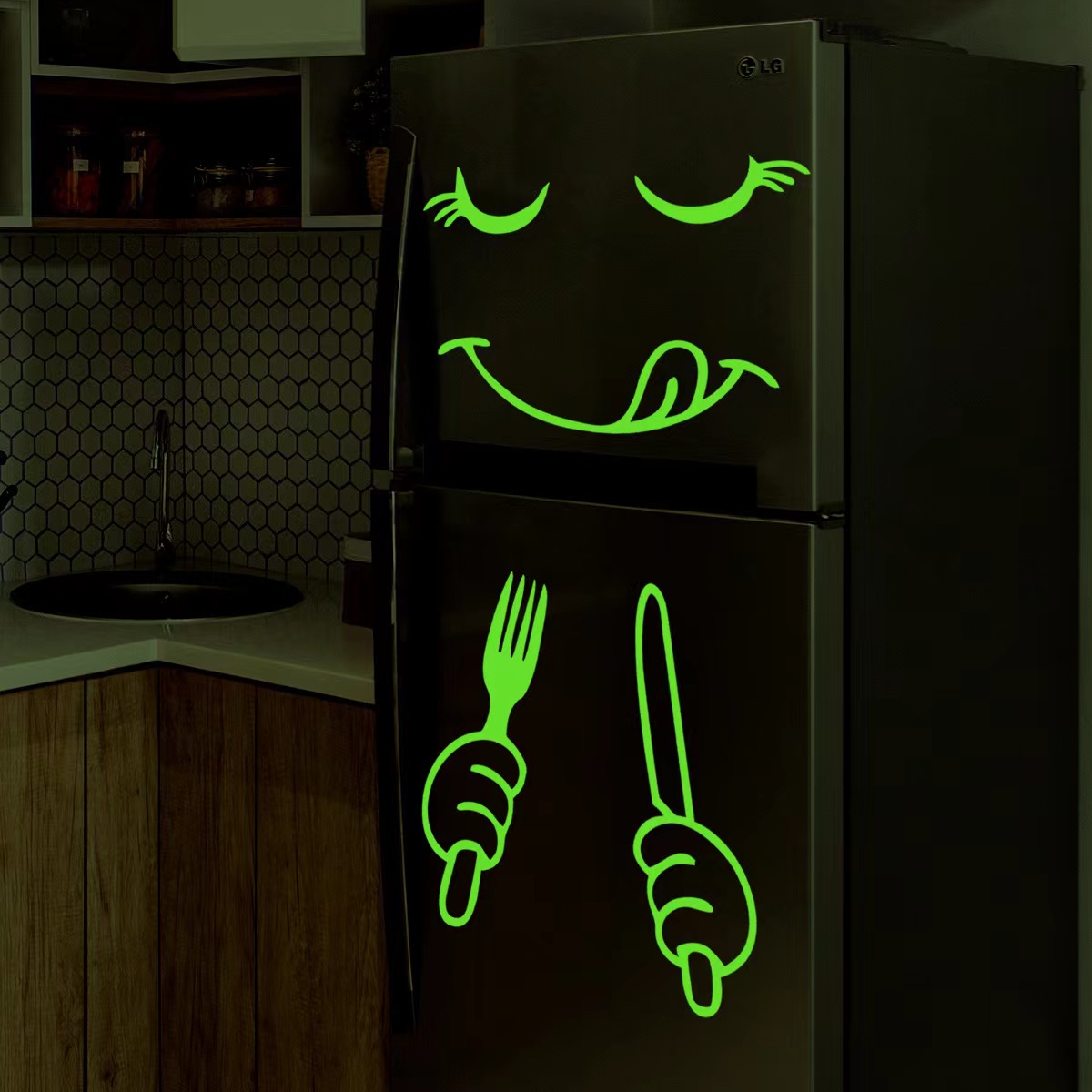 Autocollant dessin animé réfrigérateur noir mignon auto-adhésif frigo pour  cuisine