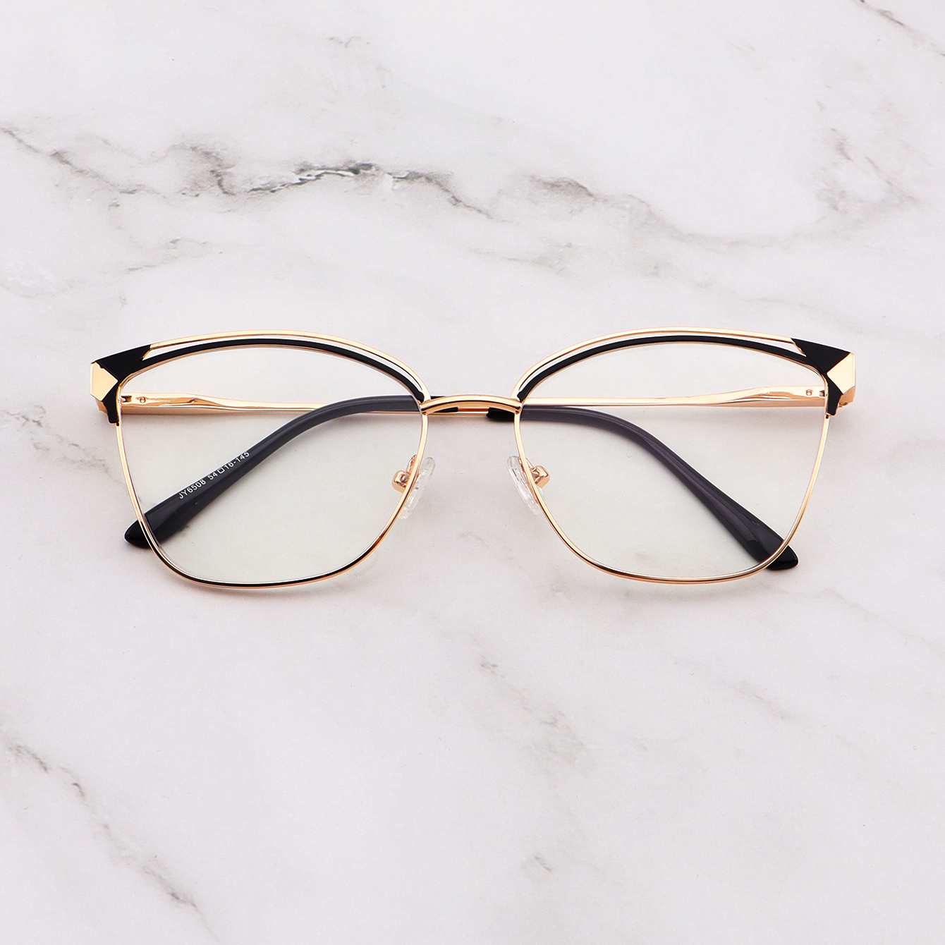 Cat Eye Anti Blue Light Glasses - Fashionable Black Stainless Steel Flat Glasses