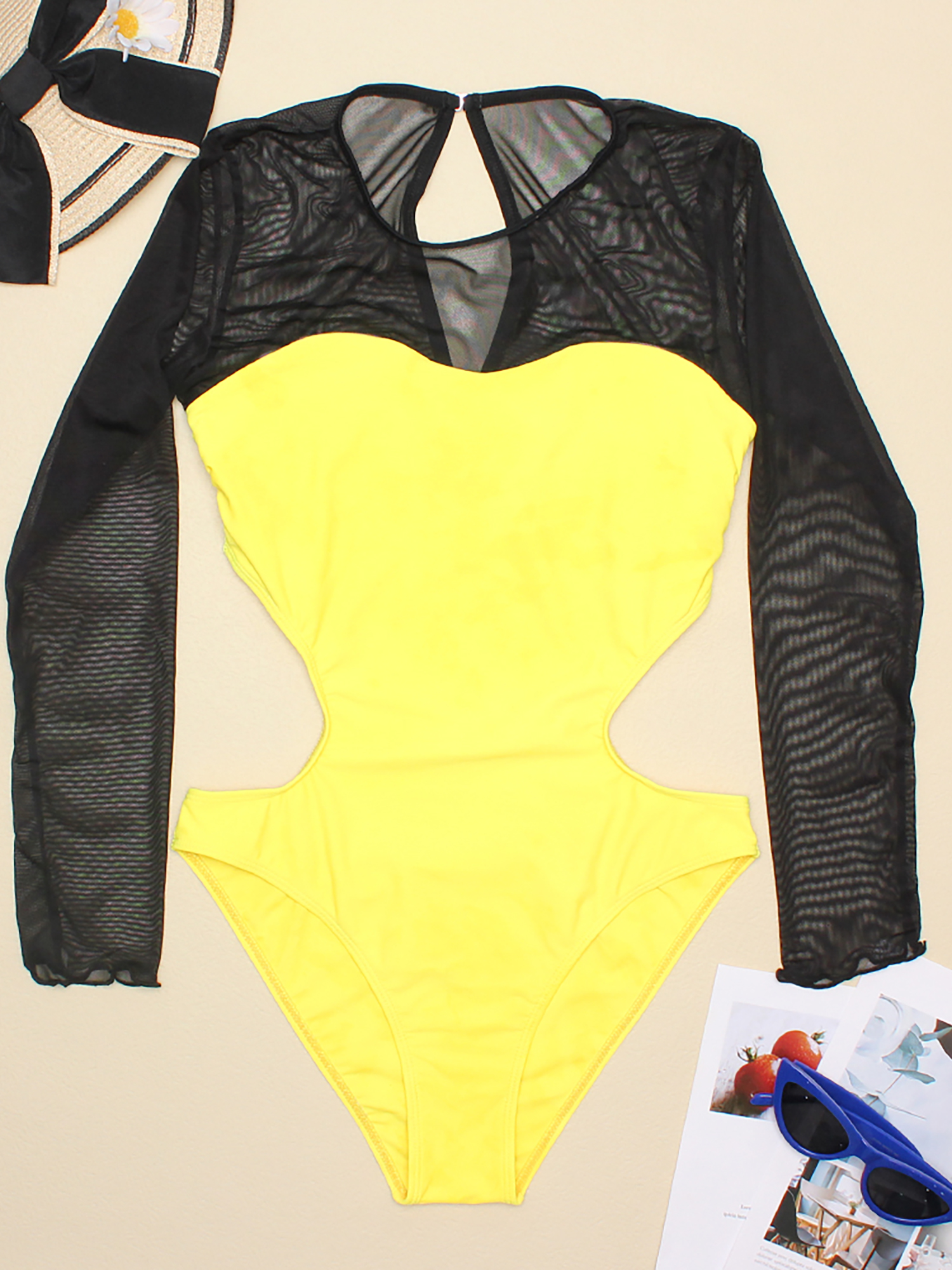 Women's High Cut Long Sleeve Neon Bodysuit Leotard (Color : Black, Size :  S) (Yellow XL) (A S) : : Clothing, Shoes & Accessories