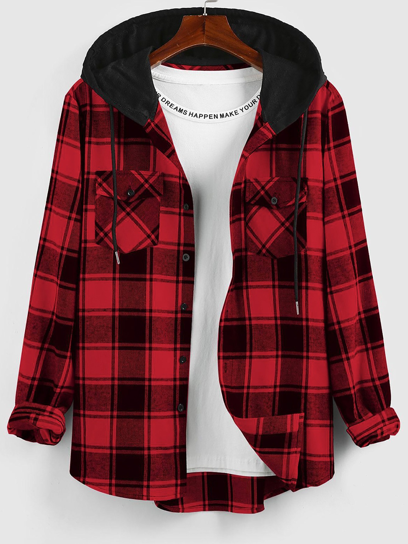 Thin Material Men's Plaid Hooded Long Sleeve Shirt Christmas