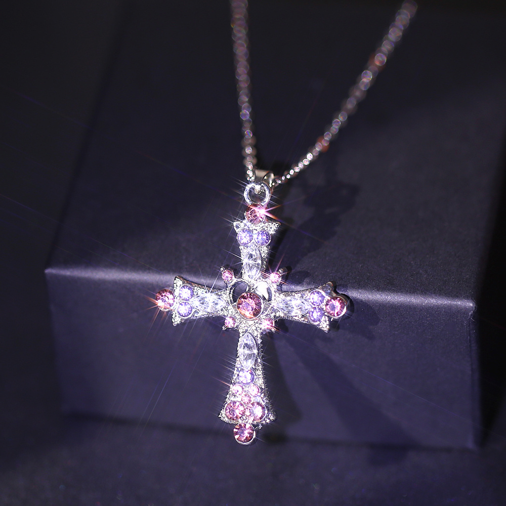 Pink Zircon Cross Pendant Necklace