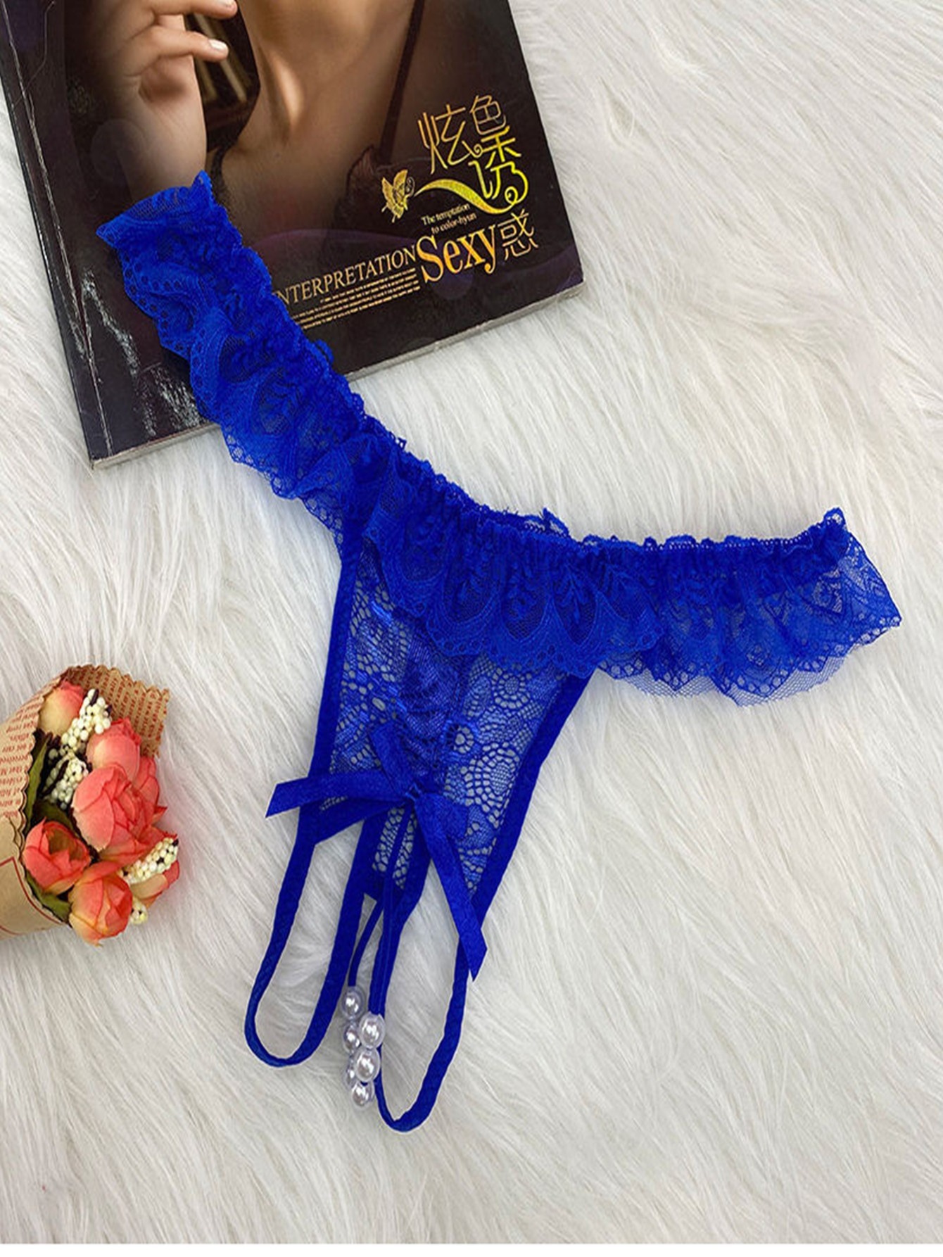 Lace panties for women - Sexy panties with beads - open crotch