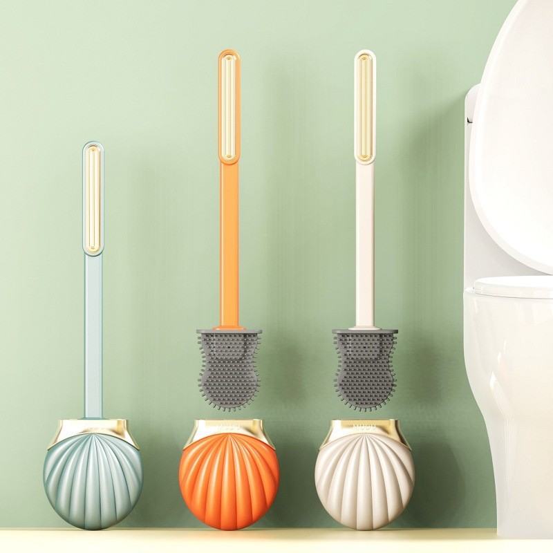 Silicone Toilet Brush with Toilet Brush Holder Wall-Mounted Cleaning Brush  Set