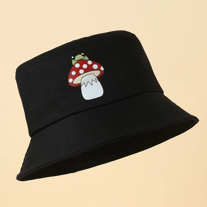 Mushroom Frog Bucket Hat Solid Print Beach Sun Hat Outdoor Lightweight Travel