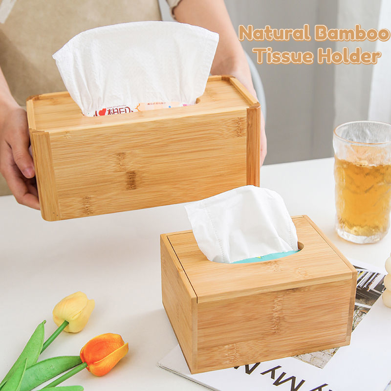 Comprar Caja de pañuelos de plástico, caja de pañuelos de madera de bambú,  cubierta redonda blanca, soporte para pañuelos de coche, caja para cocina,  baño, contenedor de servilletas para baño