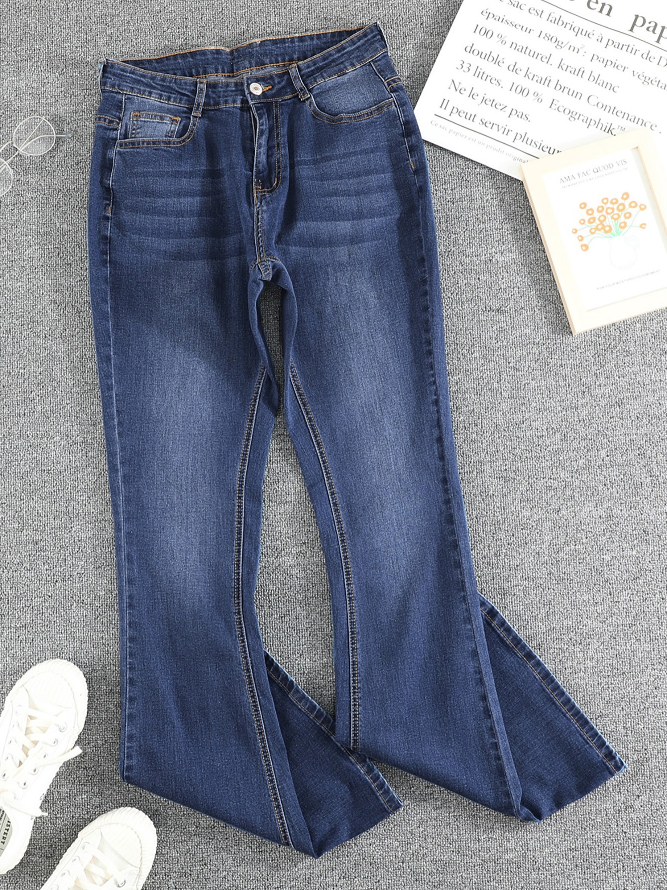 Jeans Acampanados Elastizados Cintura Alta Pantalones - Temu