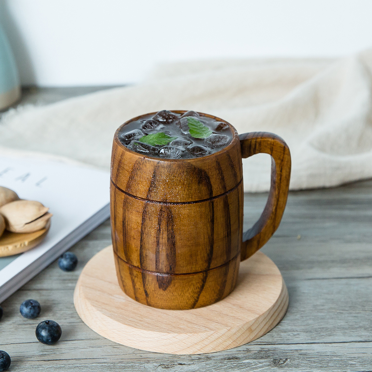 Handmade Wooden Coffee Cup Tea Cups Drinking Wood Mug with Handle for Beer/Coffee/Milk (Typ 1)