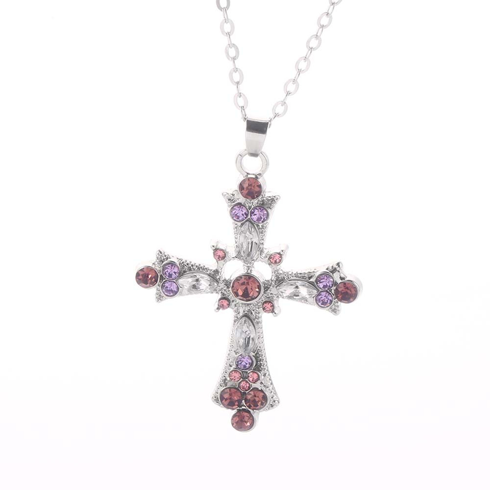 Pink Zircon Cross Pendant Necklace