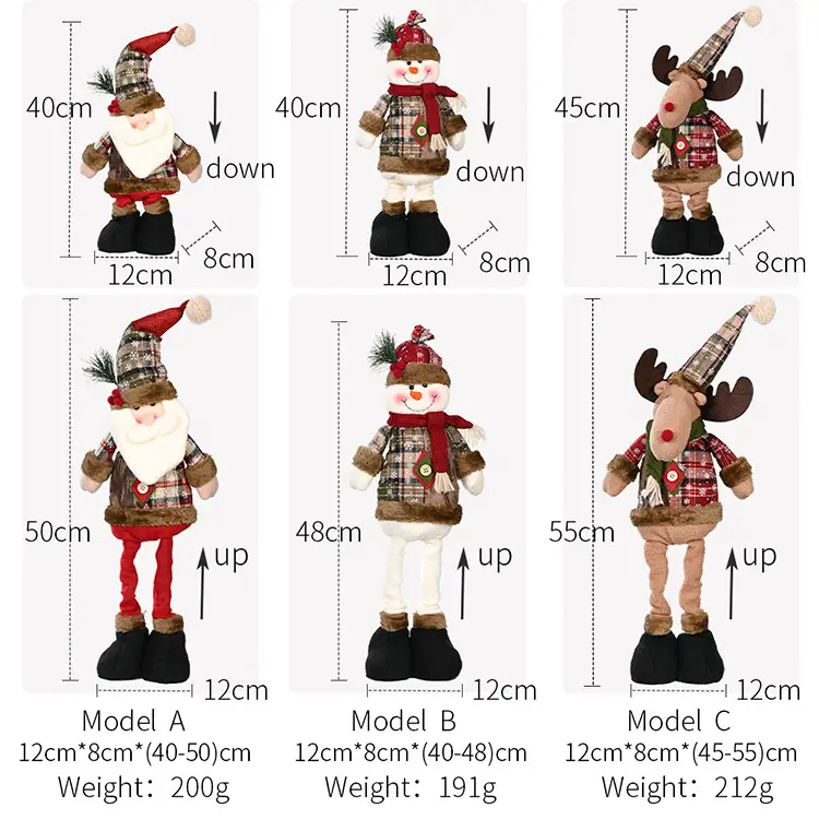 standing christmas doll ornaments with retractable legs santa claus snowman rudolph table desk christmas ornament details 1