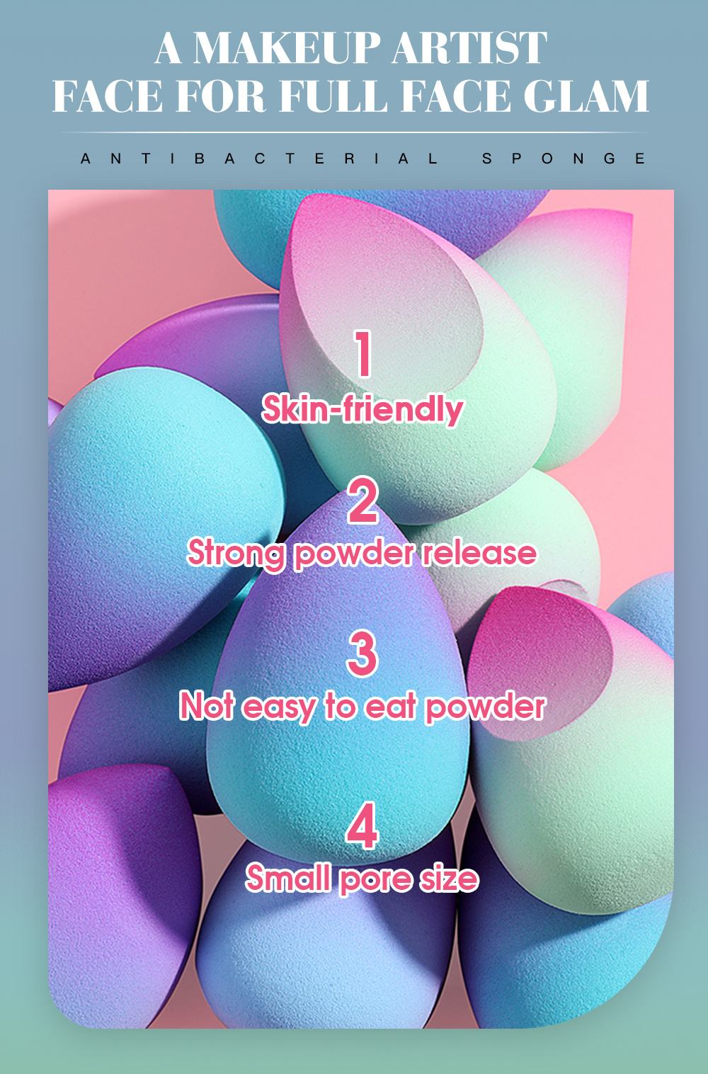 15 Gradient Blue Purple Beauty Eggs, Cosmetic Puff Sponge Foundation