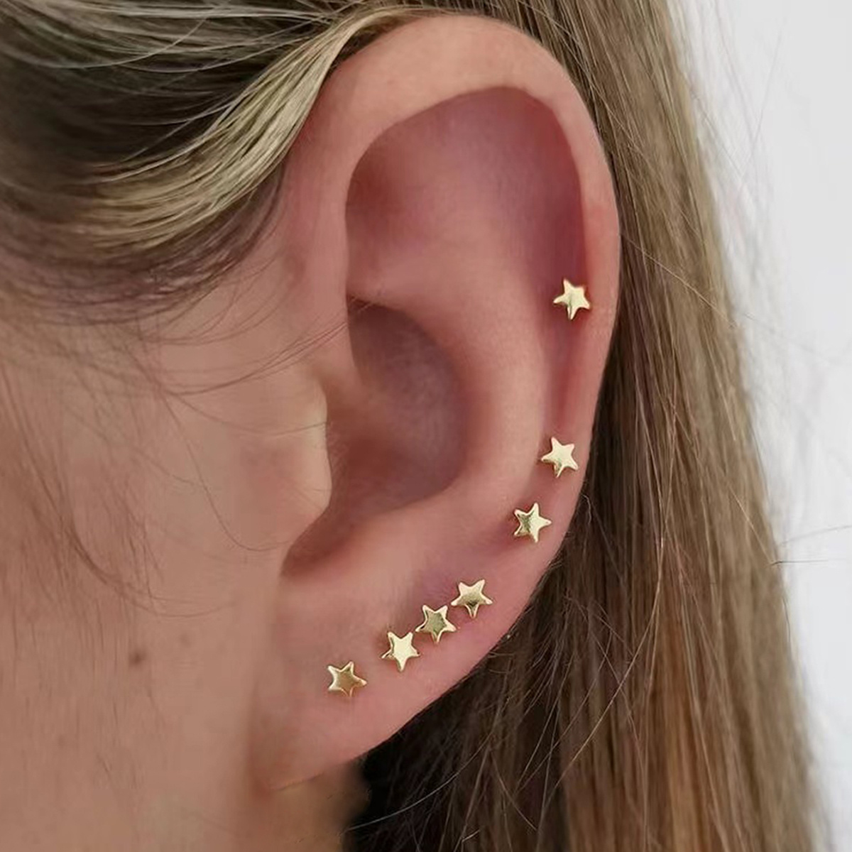 7pcs Star Stud Earrings Set, 14K Plated