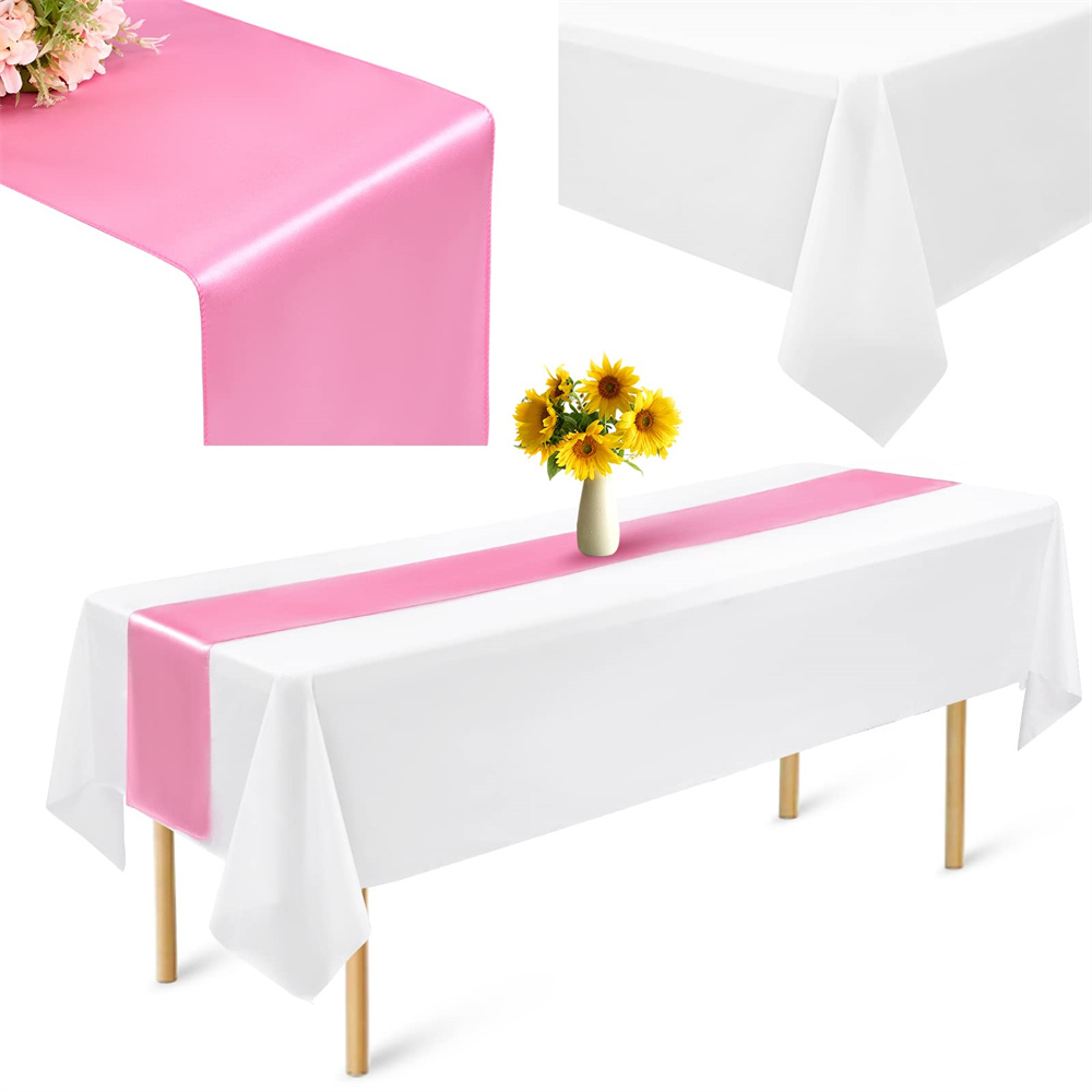 Party Dimensions Mantel de plástico desechable blanco para mesas  rectangulares (paquete de 12) manteles para fiestas, eventos y bodas,  interiores y