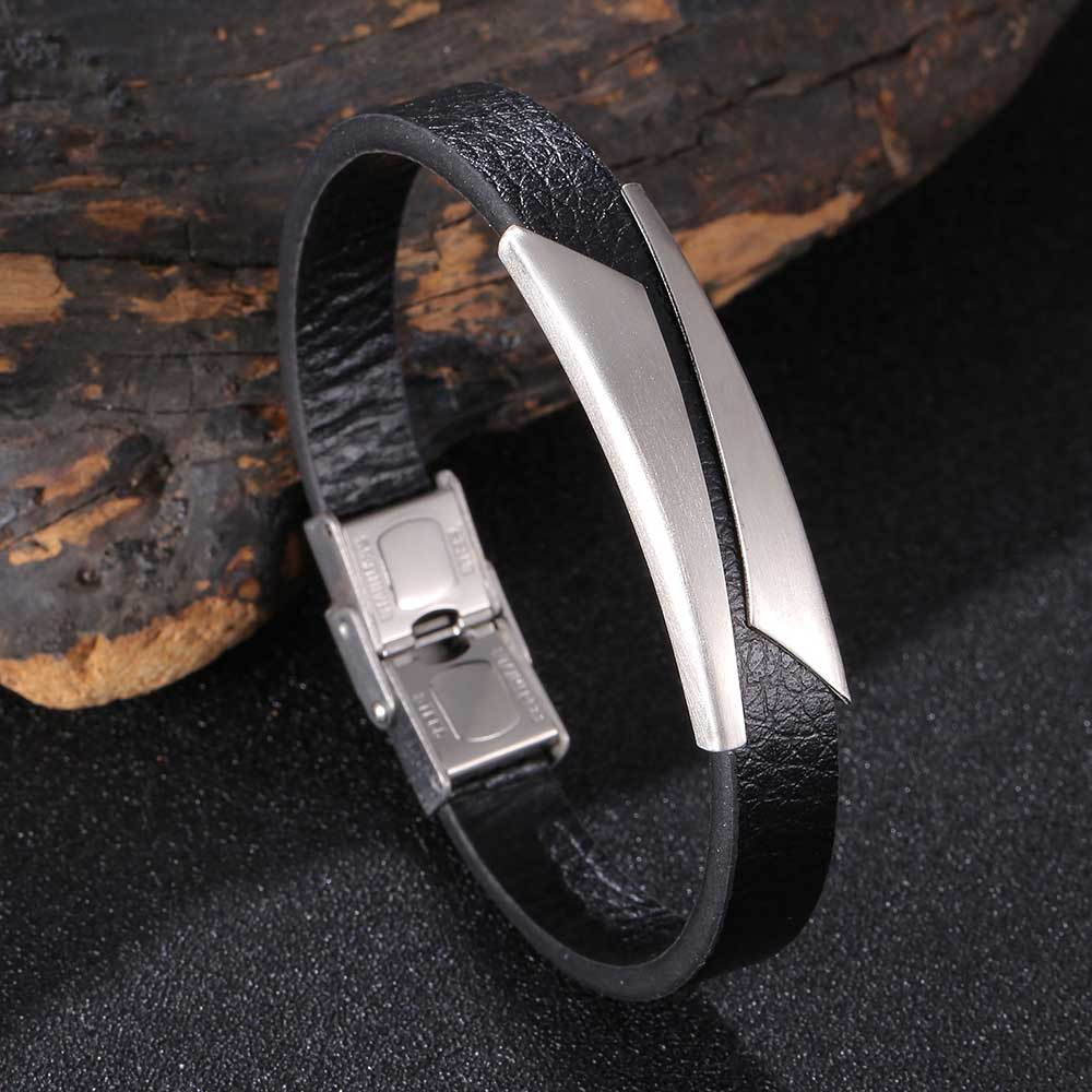 Simple Leather Bracelet Bangle With Stainless Steel Buckle For Men - Temu