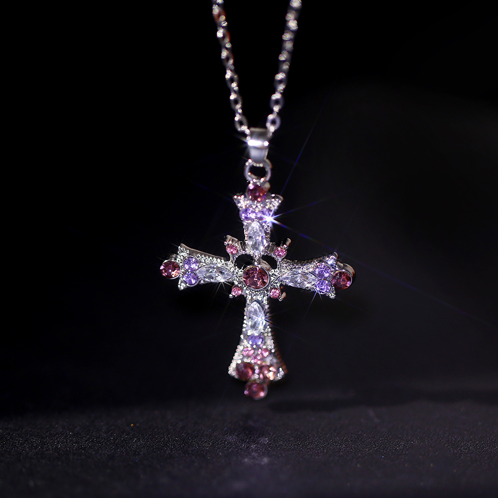 Pink Zircon Cross Pendant Necklace