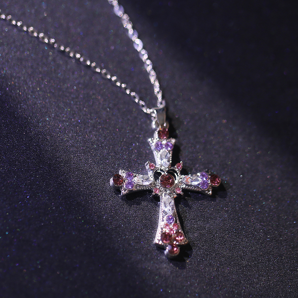 Pink Zircon Cross Pendant Necklace
