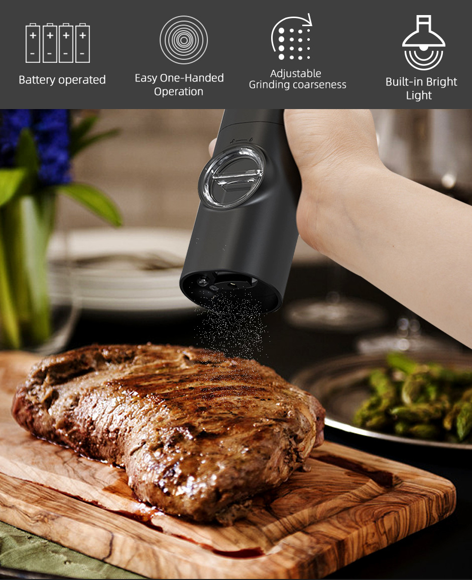 CorporateGiftPro - Molinillo de sal eléctrico a pilas con luz LED,  molinillo de pimienta recargable, salero automático y pimentero para cocina  y