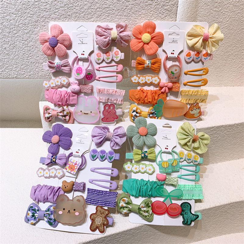 15pcs Girls Hair Clip Cartoon Rabbit Bear Flower Bow Hairpin Side Clip Headwear Hair Accessories Children's Gift