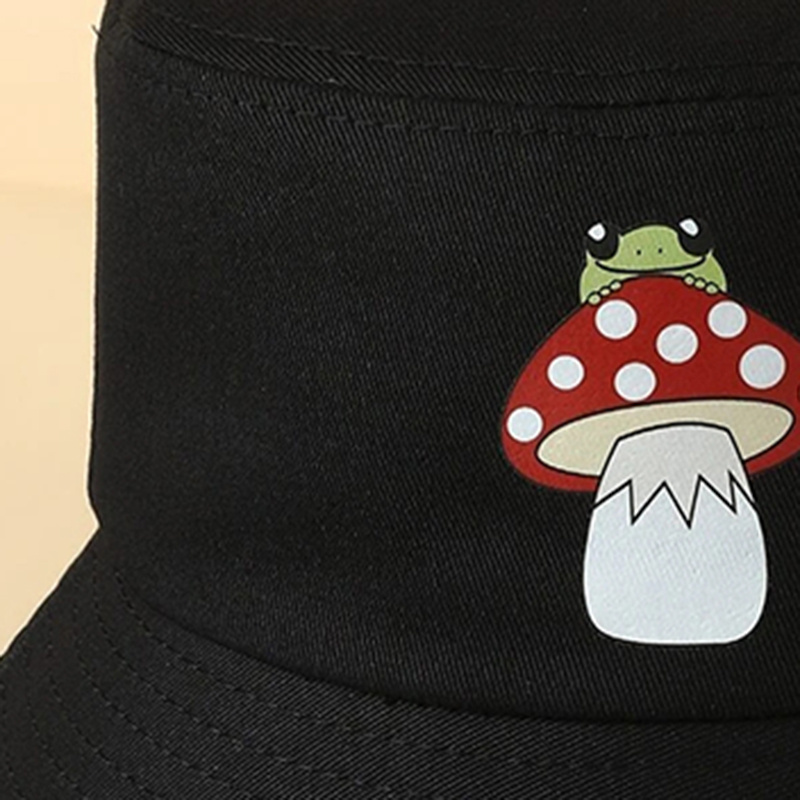 Mushroom Frog Bucket Hat Solid Print Beach Sun Hat Outdoor Lightweight Travel