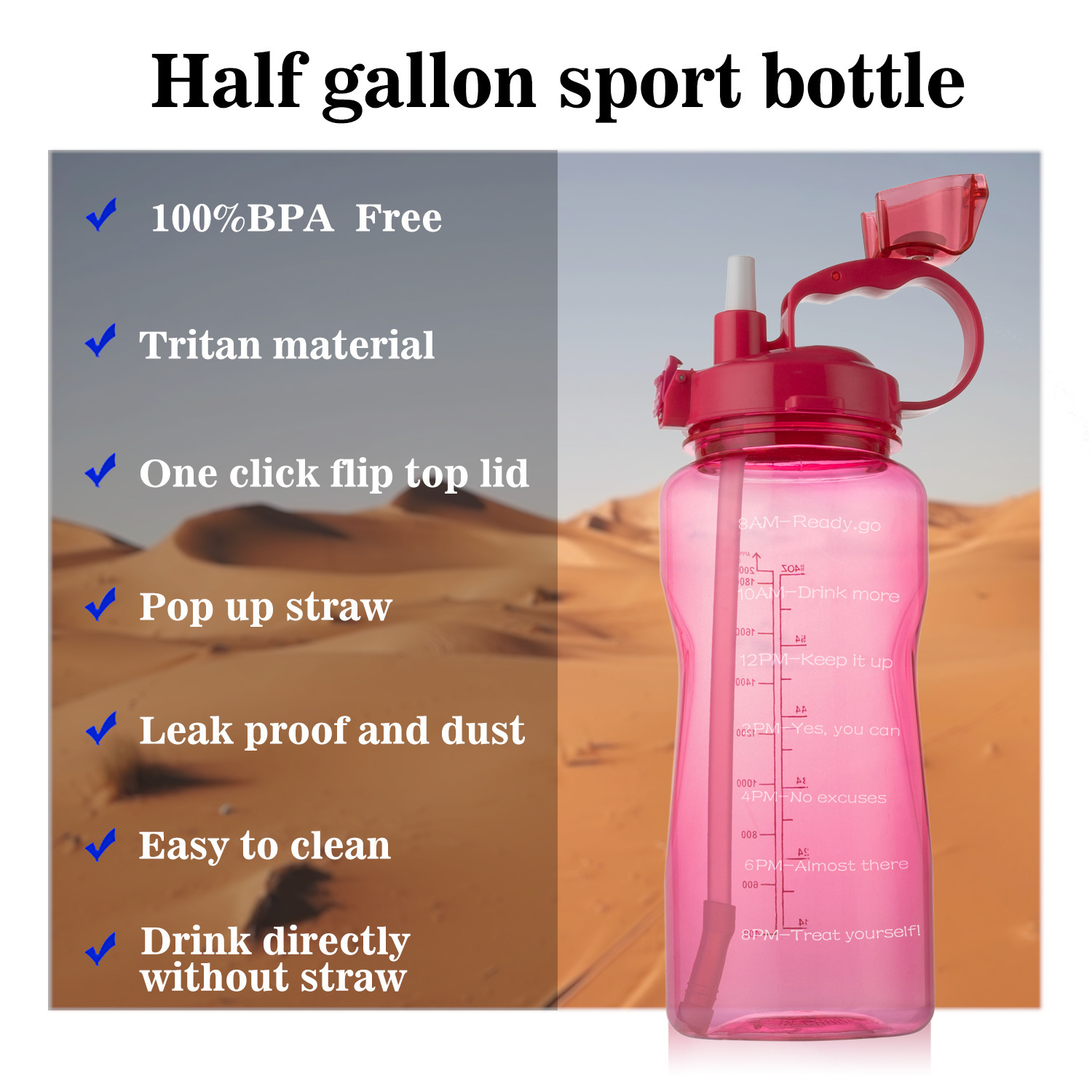 Gemful 1 Gallon Motivational Water Bottle With Time Marker And