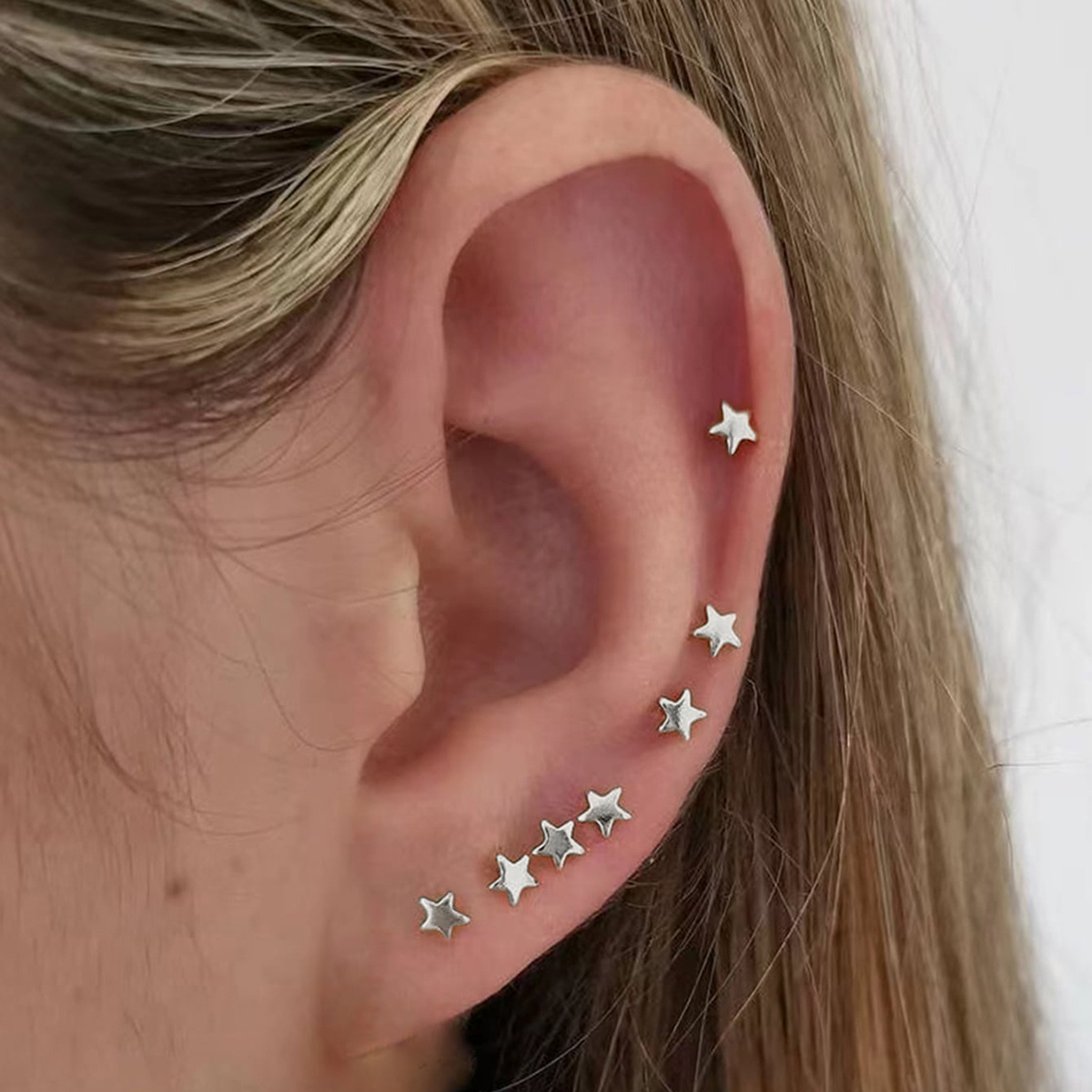 7pcs Star Stud Earrings Set, 14K Plated