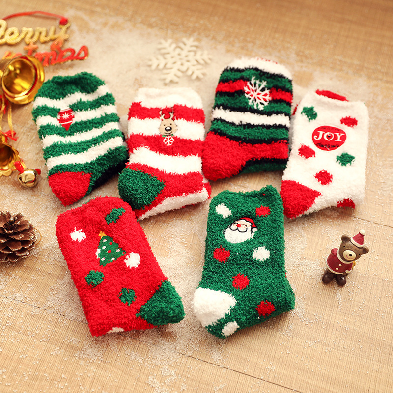 5 Pairs Women Socks Thickened Coral Fleece Christmas Socks Floor