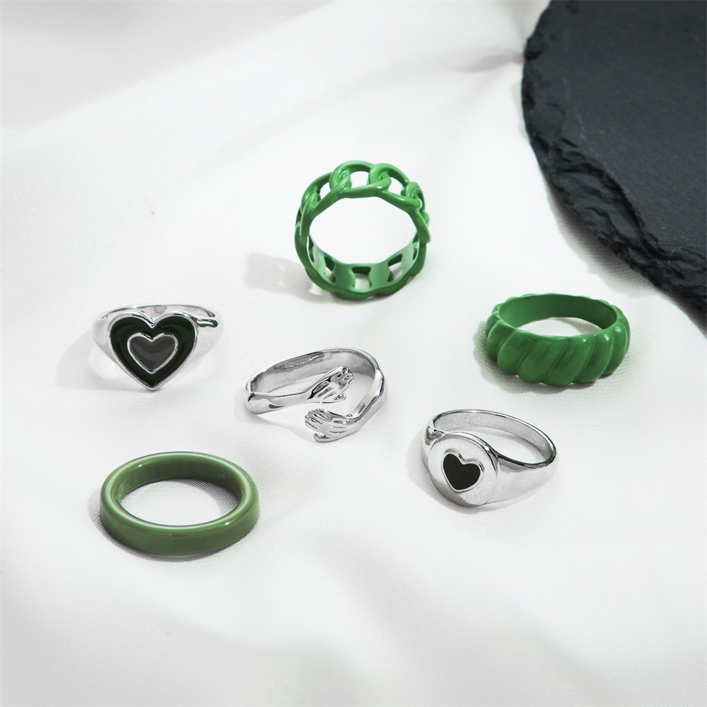 Vintage Green Oil Drop Heart Ring Colorful Y2k Rings For - Temu