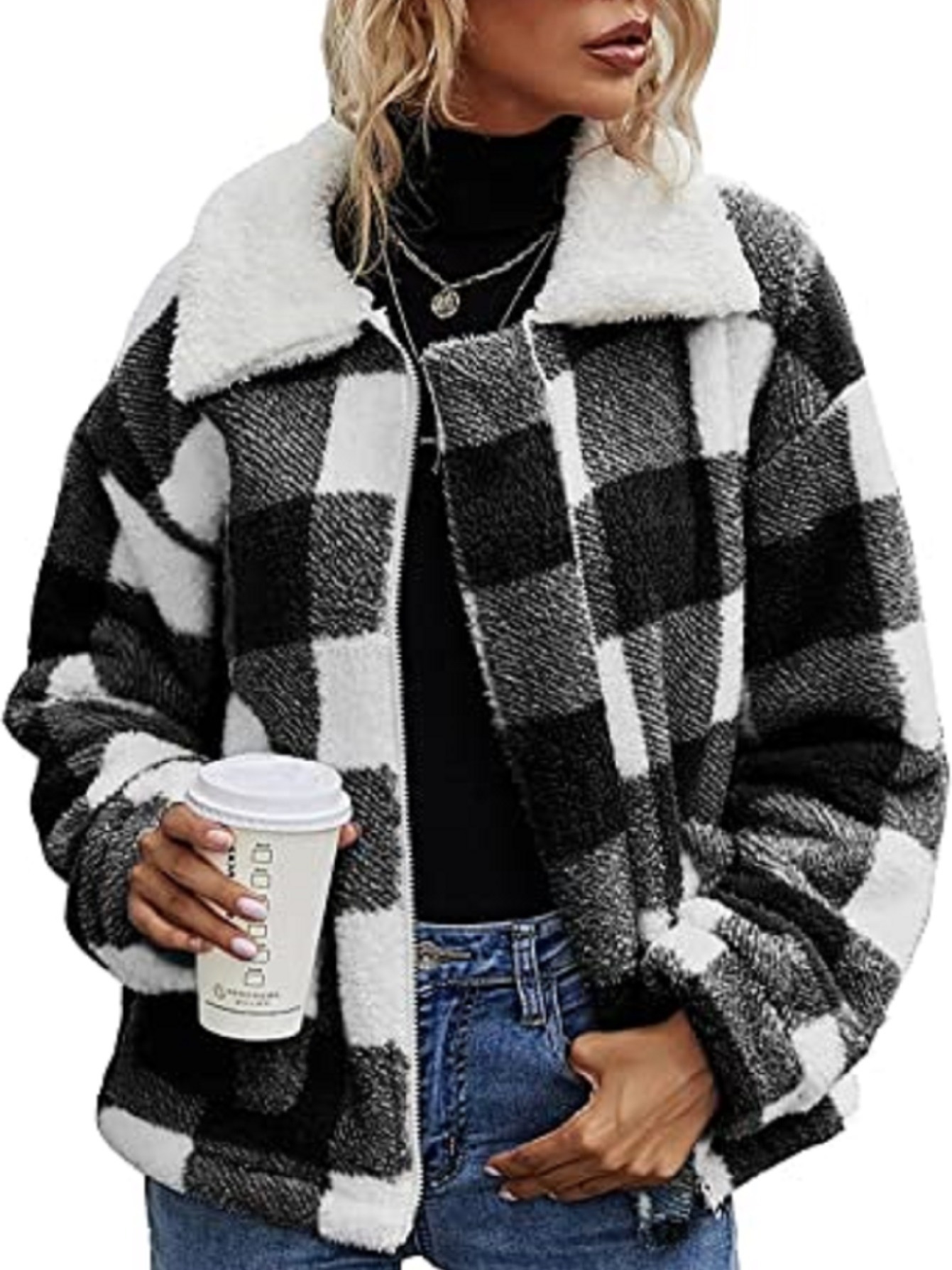 Fur hot sale plaid jacket