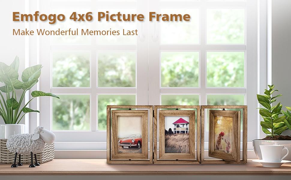 Emfogo 4x6 Picture Frames Photo Display for Tabletop Display Wall Mount  Solid Wood High Definition Glass Photo Frame Pack of 2