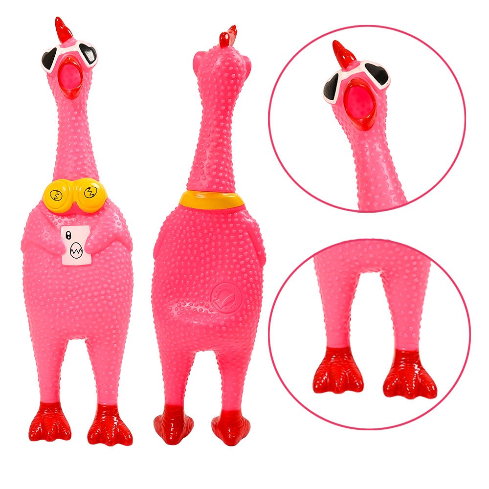 pink chicken dog toy