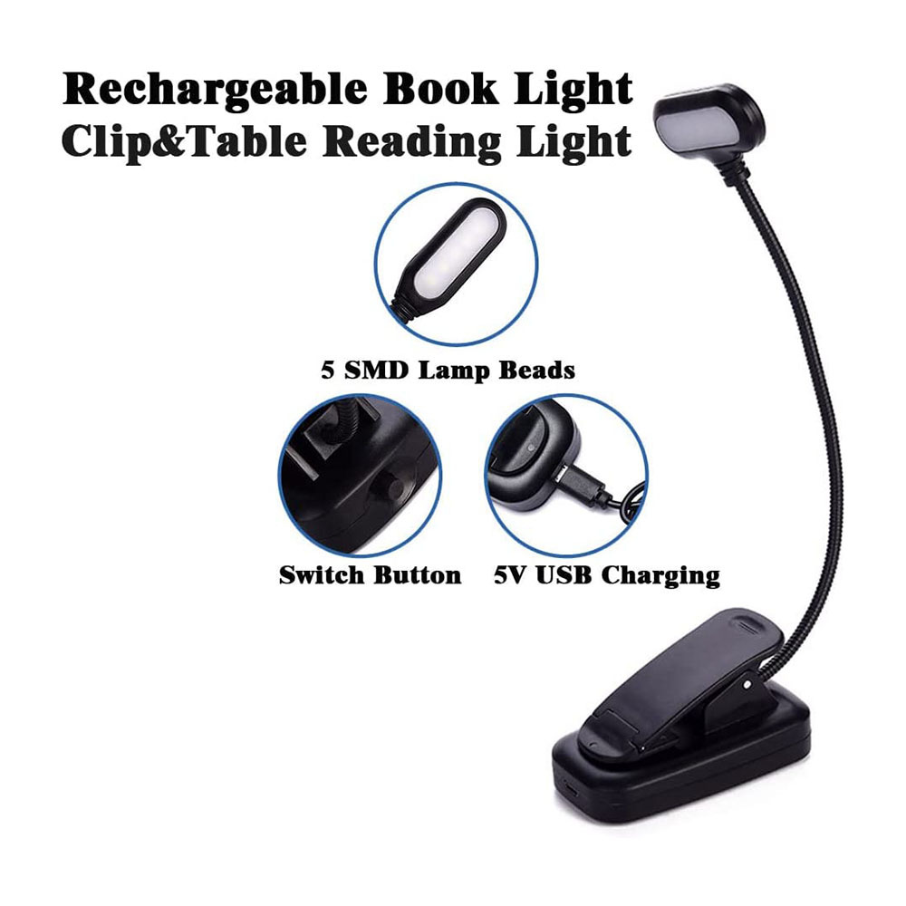 Lampe de lecture LED rechargeable - LED de lecture pour livre avec pince