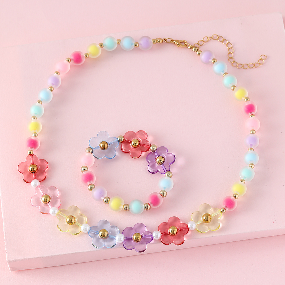 Flower Girl Gift Kids Pearl Necklace and Bracelet Set Pearl Flower