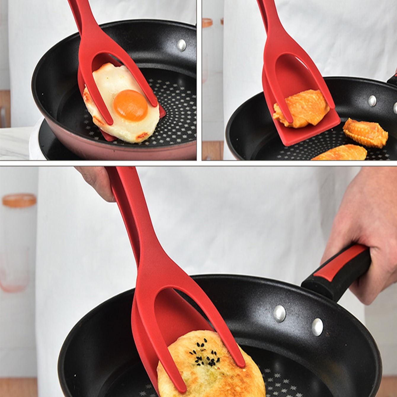 1pc 2 In 1 Multifunctional Spatula Grip Food Flip Fried Egg Tong